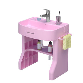 Adjustable Wash Basin Station for Toddlers and Kids - Early Training Plastic Washbasin with Towel Shelf and Simulation Faucet for Self-Care