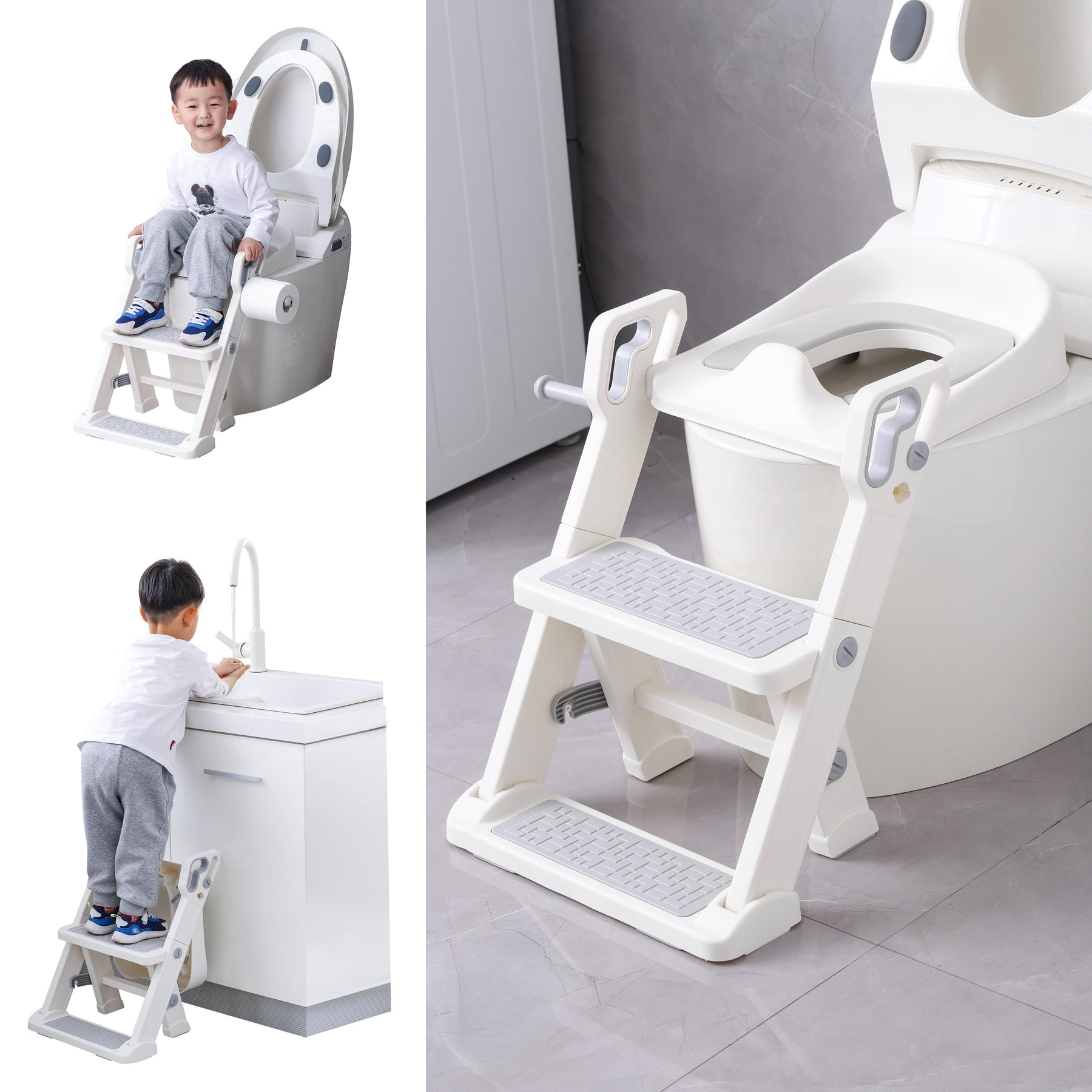 Babybond 2-in 1 Auxiliary toilet Potty Training Seat,Adjustable, Foldable, Stable Ladder & Anti-Slip Pad steps