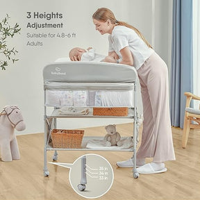 Portable Baby Changing Table with 2 Storage Baskets, BabyBond Foldable Changing Table Dresser Waterproof Diaper Changing Table Height Adjustable Changing Station for Infant and Newborn(Beige)