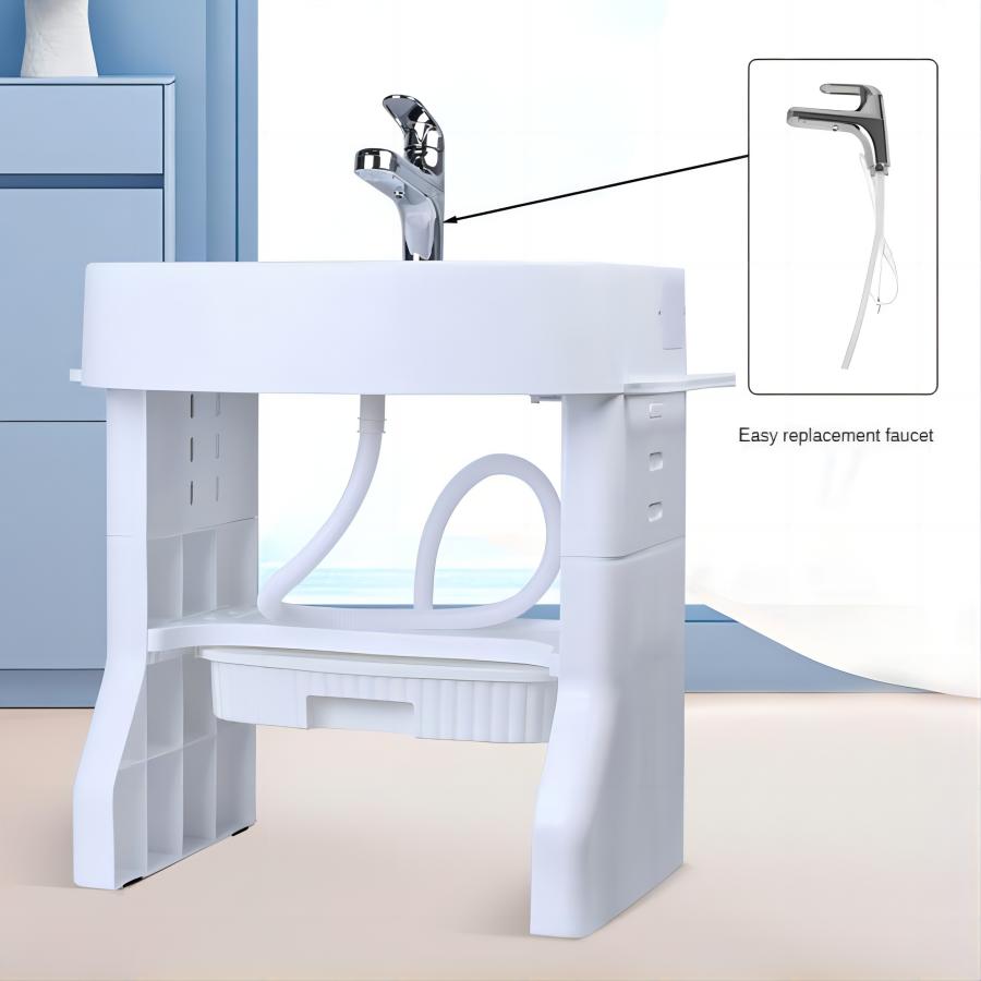 Adjustable Wash Basin Station for Toddlers and Kids - Early Training Plastic Washbasin with Towel Shelf and Simulation Faucet for Self-Care